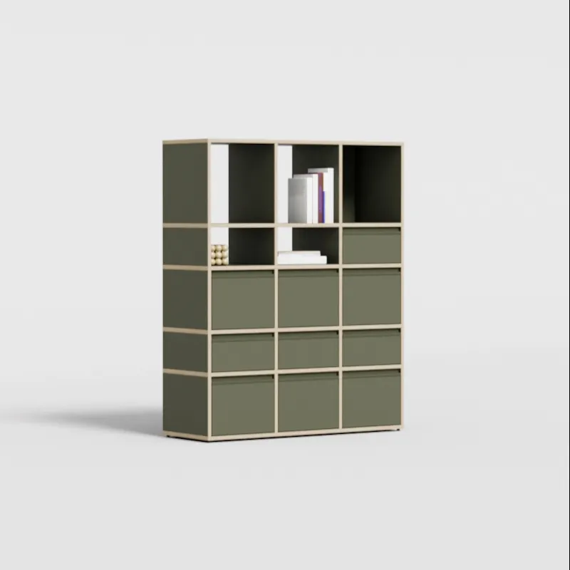 A waist-height bookcase used as a sideboard
