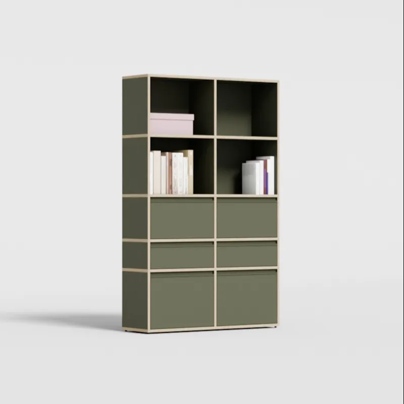 A small shallow bookcase in a hallway