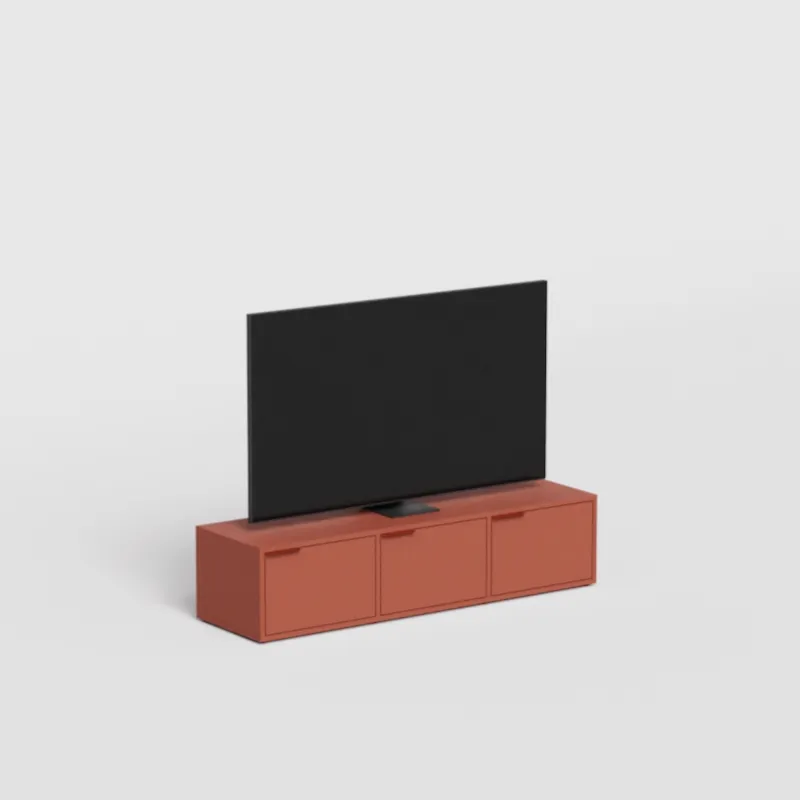 A TV stand in a furnished room