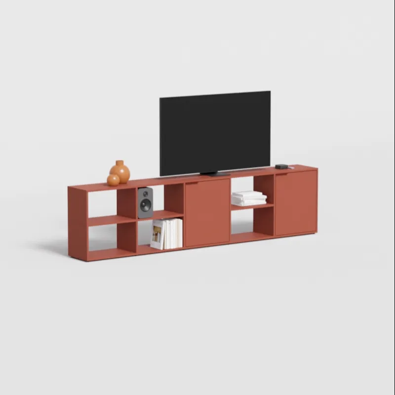 A TV stand in a furnished room
