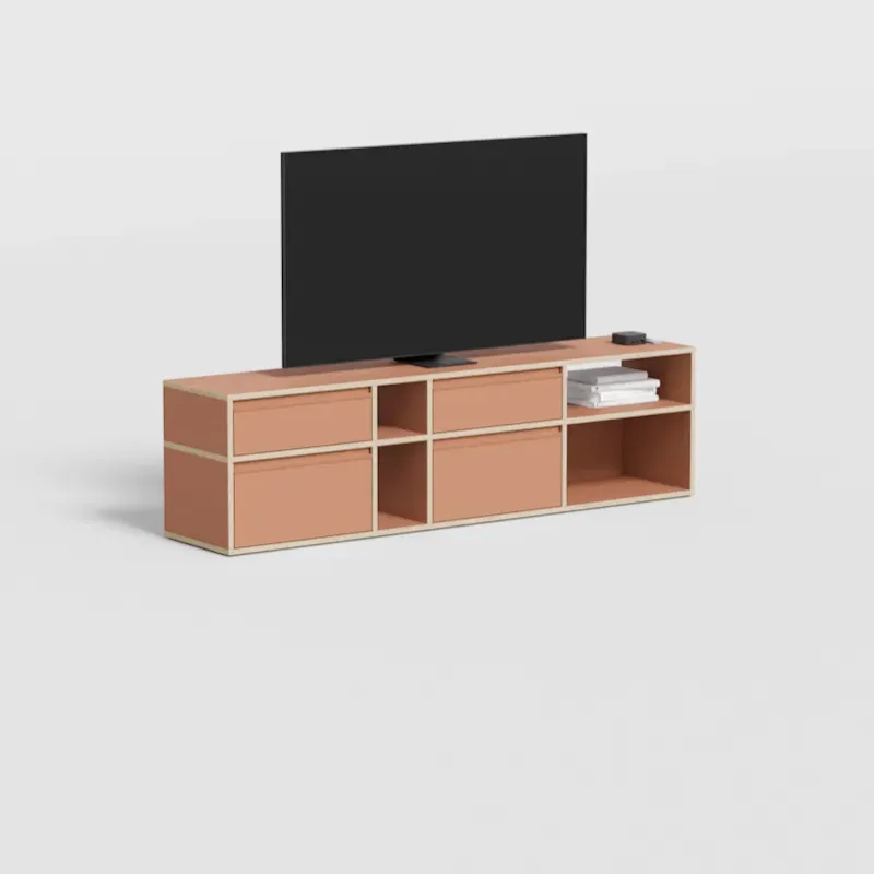 Tv Stand in Clay Brown Plywood with Drawers