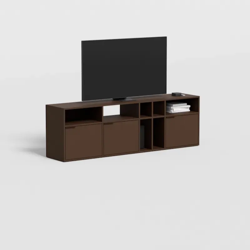 Tv Stand in Dark Brown with Doors and Drawers