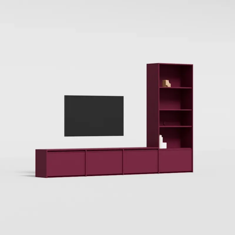 Tv Stand in Deep Plum with External Drawers