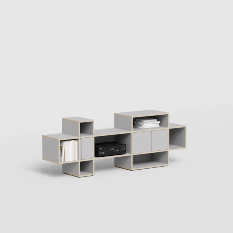 Tv Stand in Grey with Doors and Backpanels