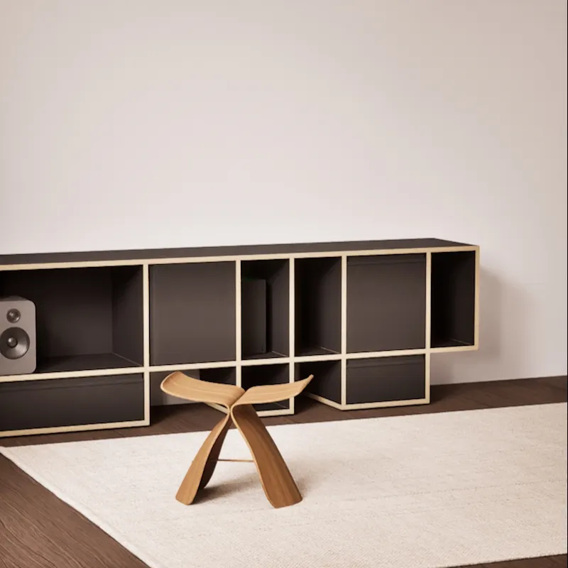 Tv Stand in Black with Doors and Drawers
