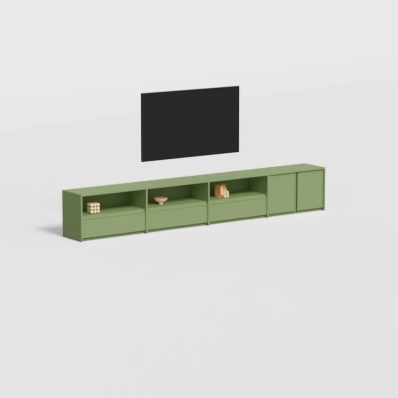 Tv Stand in Green with External Drawers