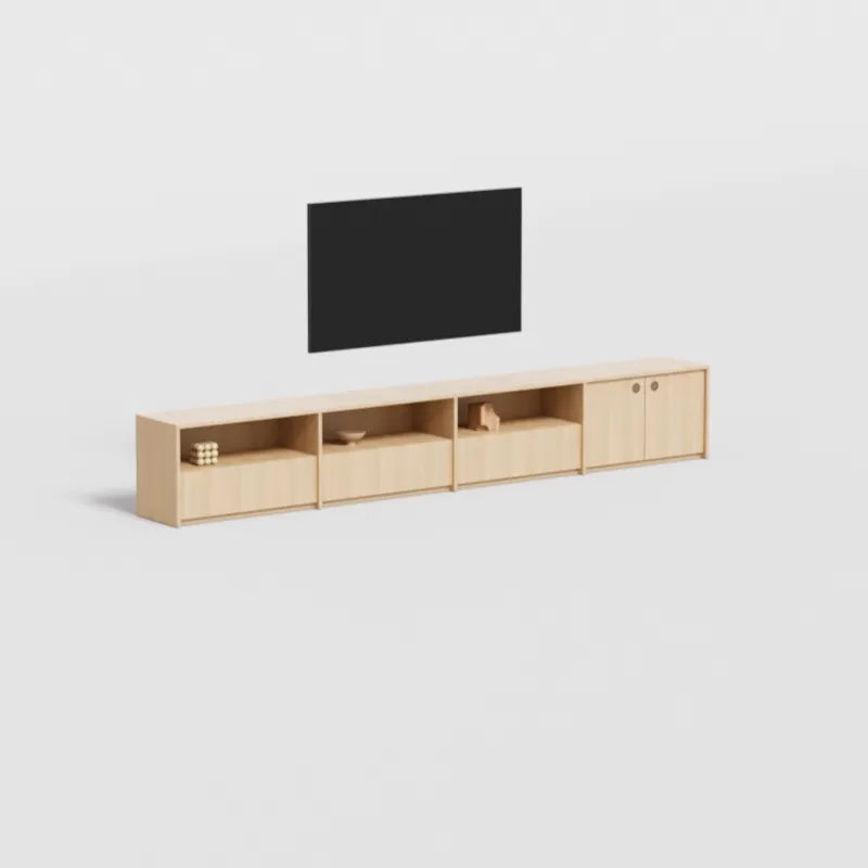 Tv Stand in Light Wood Effect with External Drawers