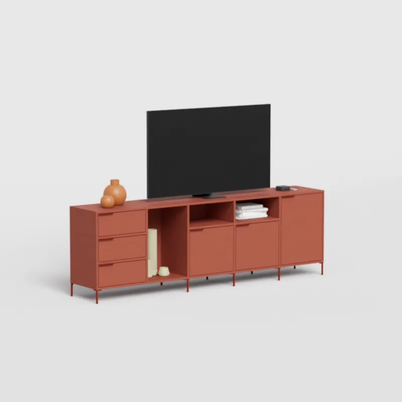 Tv Stand in Terracota with Doors and Drawers