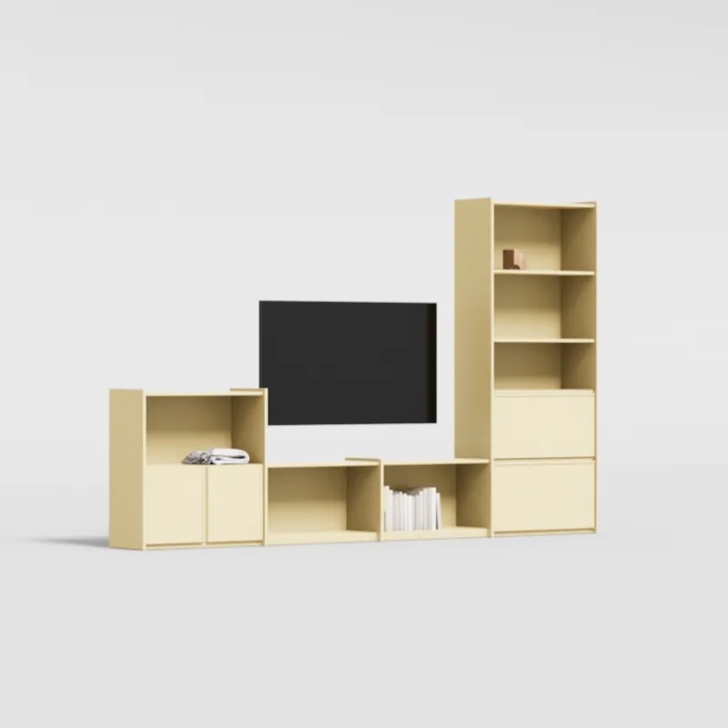 Tv Stand in Butter Yellow with External Drawers