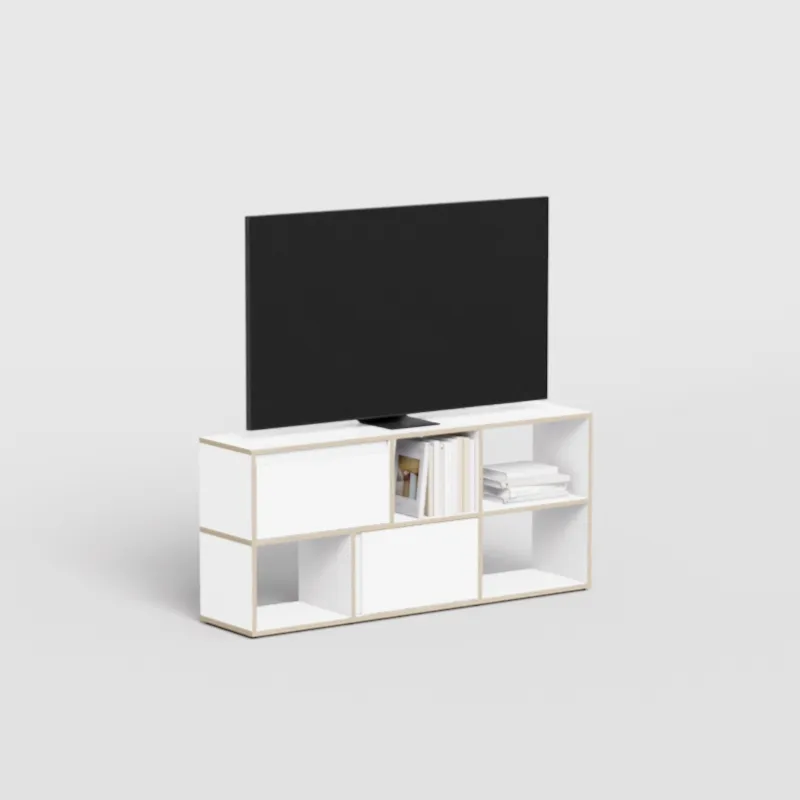Tv Stand in White with Doors and Drawers