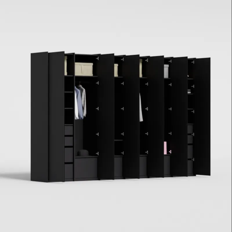 Wardrobe in Onyx, six columns — internal drawers and rail