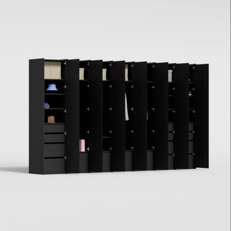 Wardrobe in Onyx, six columns — internal drawers and rail