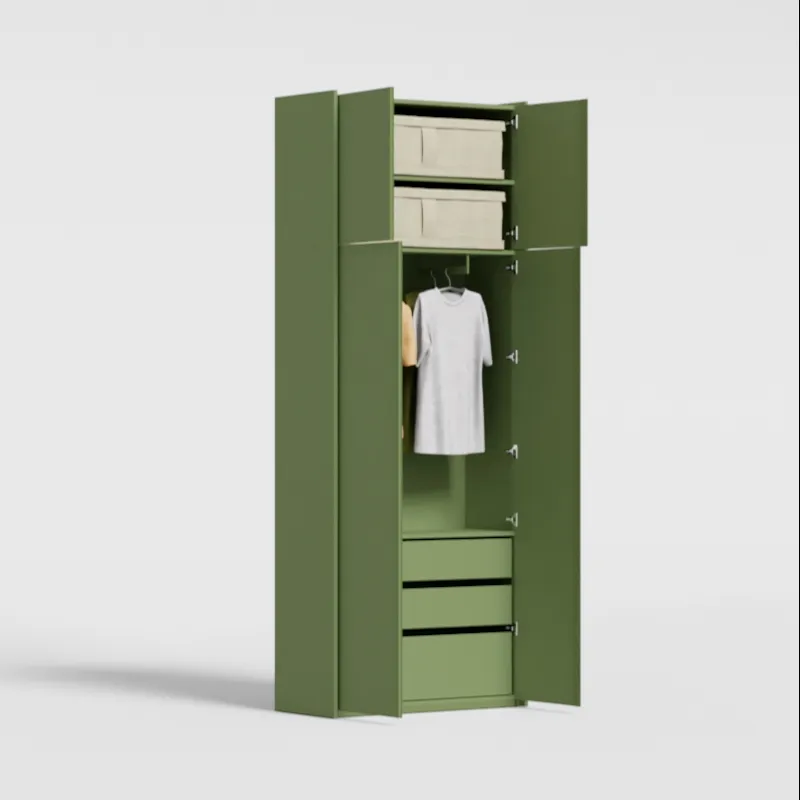 Wardrobe in Olive Green, two columns — internal drawers and rail
