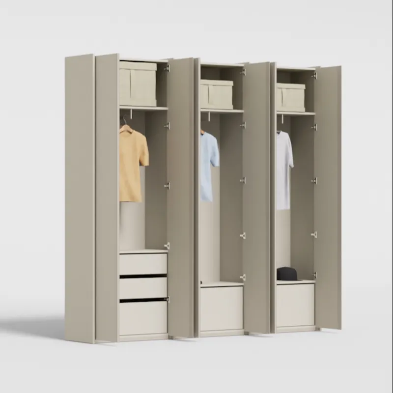 Wardrobe in Rosy Granite, three columns — internal drawers and rail