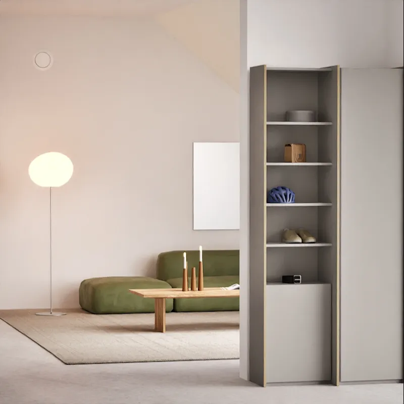Wardrobe in Light Silver, one column — internal drawers and rail