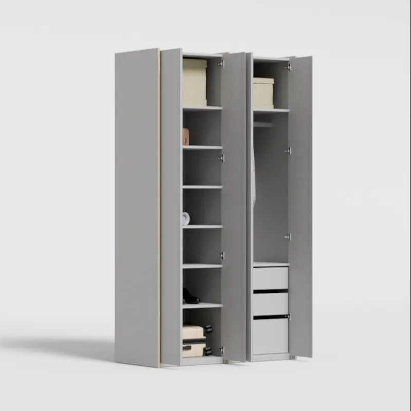 Wardrobe in Light Silver, two columns — internal drawers and rail