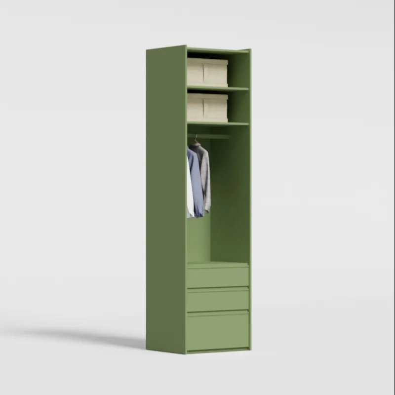 Wardrobe in Olive Green, one column — external drawers and rail